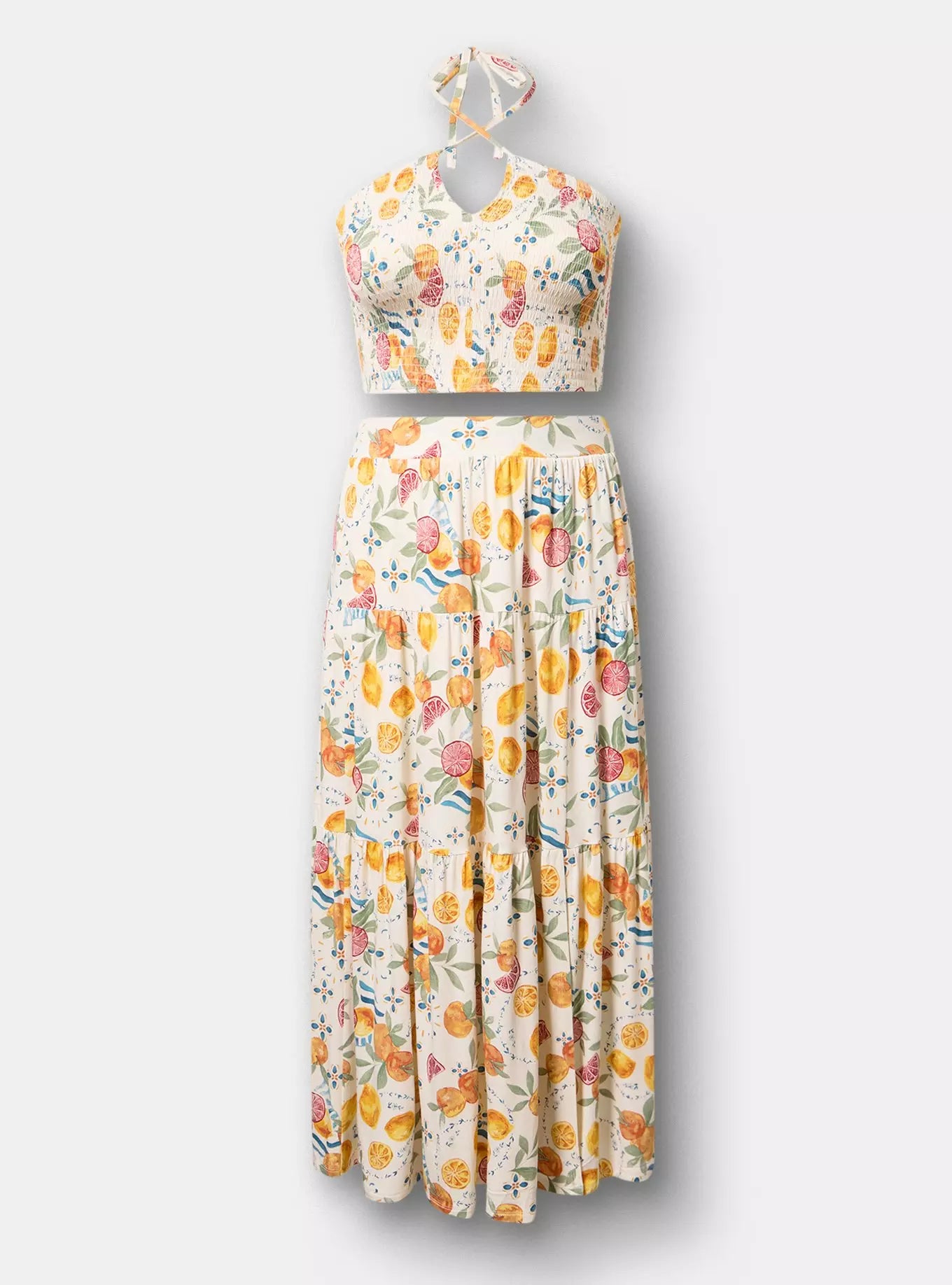 Smocked Maxi Skirt Set by Torrid - Fruity Picnic Ivory - Torrid Size: 0 (Women's L|12)