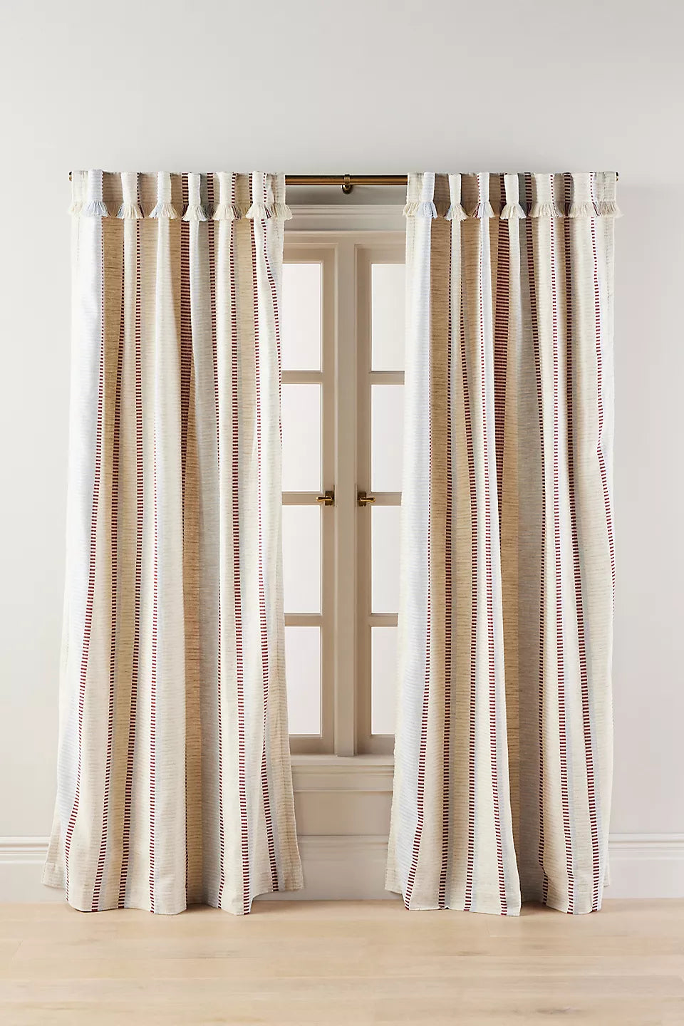 Pieced Stripe Cotton Blend Woven Curtain by Anthropologie - 50 x 63 inches