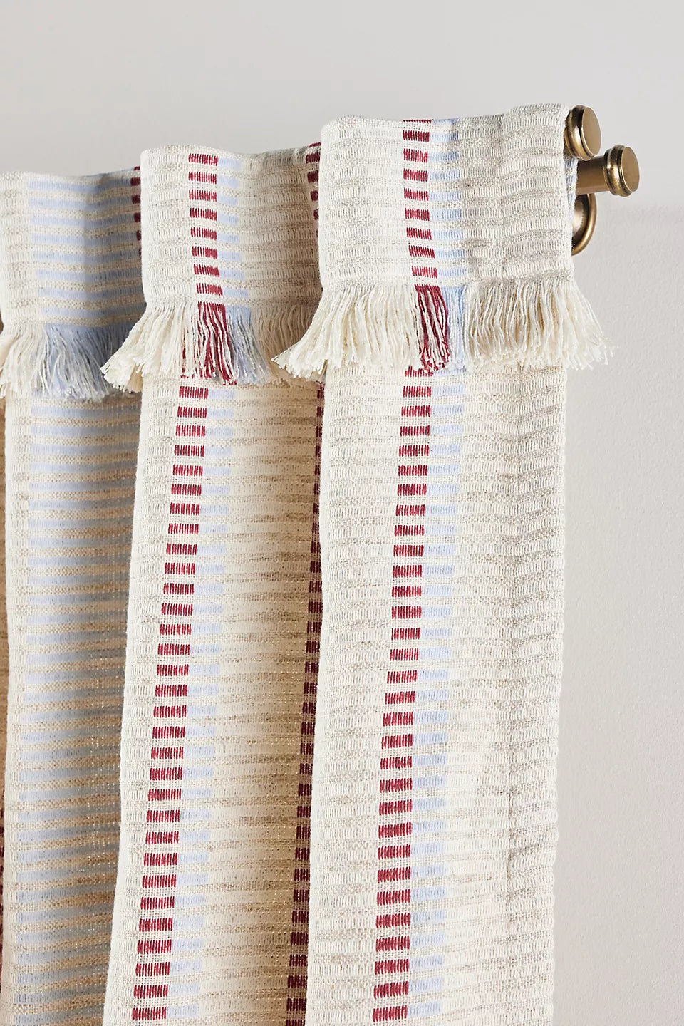 Pieced Stripe Cotton Blend Woven Curtain by Anthropologie - 50 x 63 inches