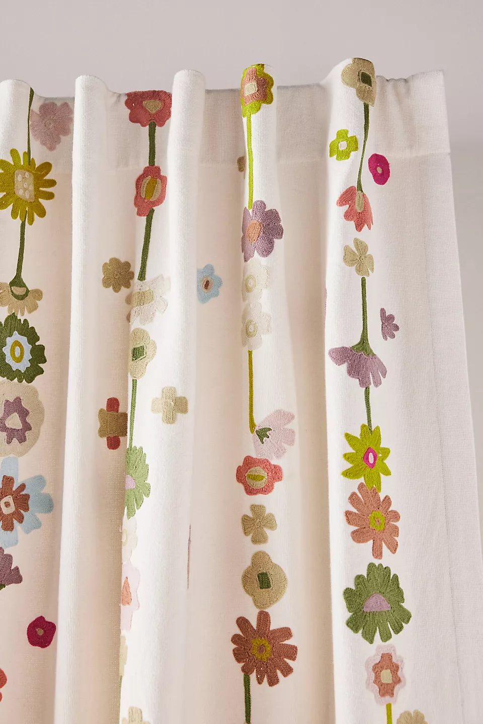Embroidered Cotton Abstract Floral Curtain by Anthropologie - 96" x 50"