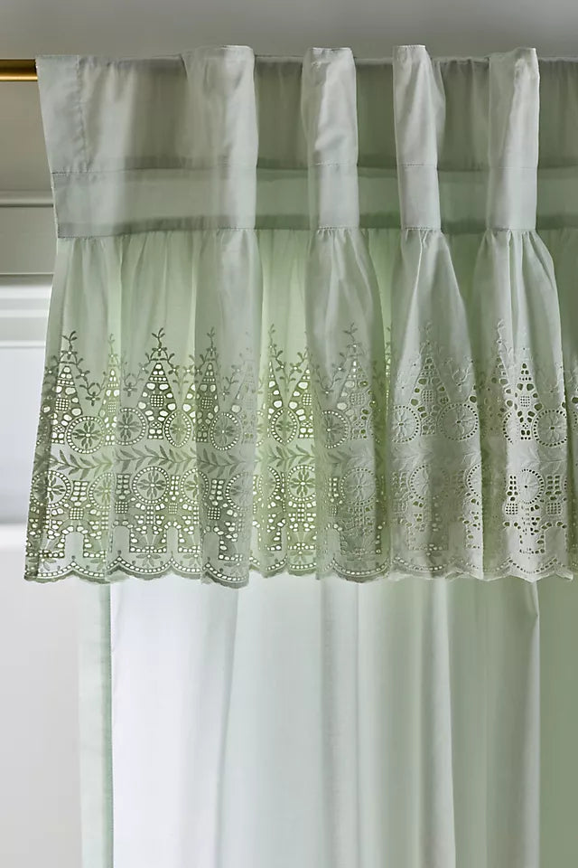 Overdyed Eyelet Sheer Cotton Curtain - Moss