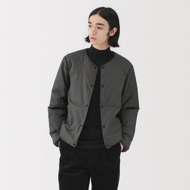 Men’s Nylon Lightweight Down Packable Collarless Jacket Dark Grey Size: M
