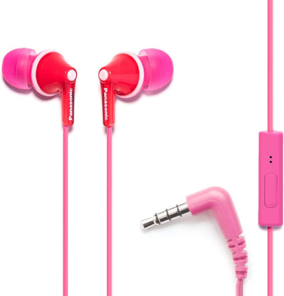 Panasonic ErgoFit Wired Earbuds, In-Ear Headphones with Microphone and Call Controller, Ergonomic Custom-Fit Earpieces (S/M/L), 3.5mm Jack for Phones and Laptops - RP-TCM125-W (PINK)