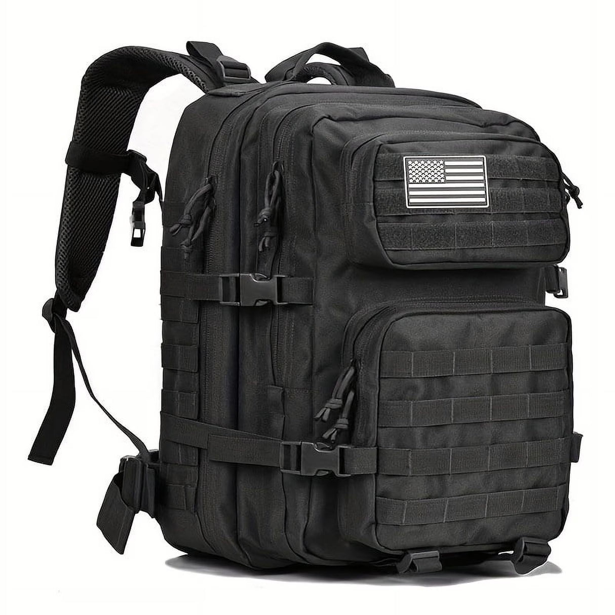 45L Military Tactical Backpack | MOLLE Assault Pack | US Flag Morale Patch Included! | Black