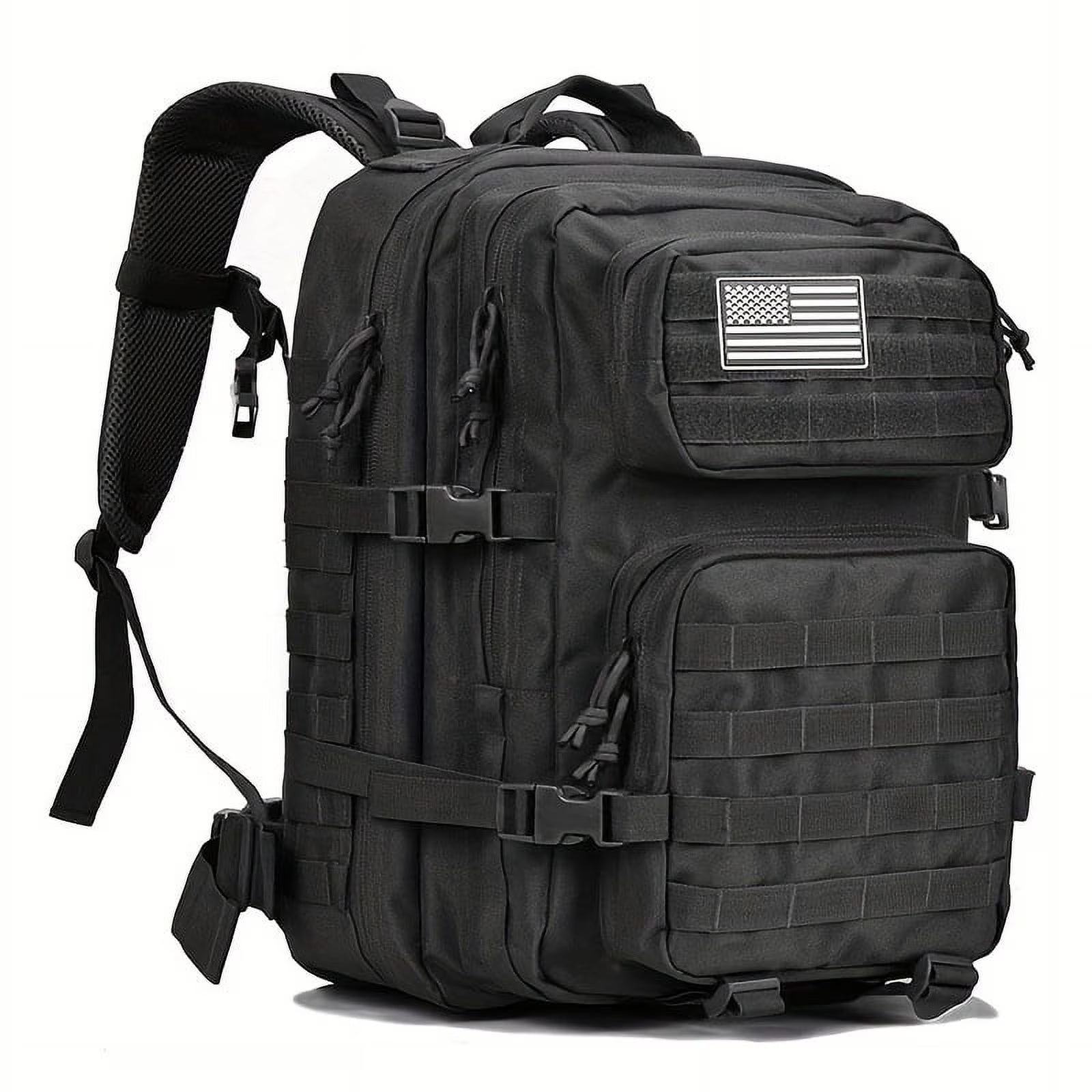 45L Military Tactical Backpack | MOLLE Assault Pack | US Flag Morale Patch Included! | Black