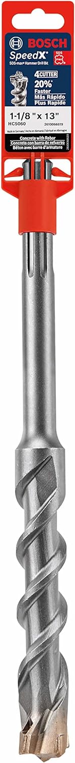 BOSCH HC5060 1-1/8 In. x 13 In. SDS-max Speed-X Carbide Rotary Hammer Bit for Concrete Drilling