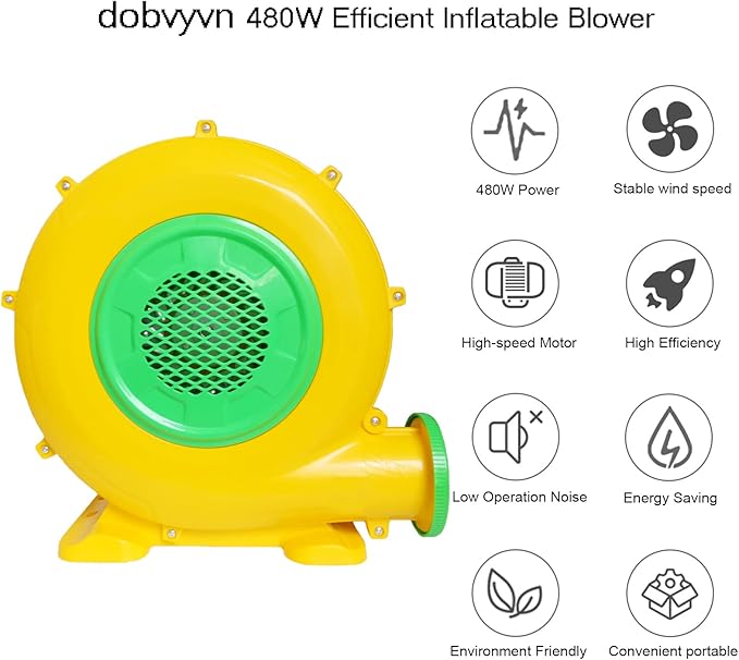 480W Air Blower, Pump Fan Commercial Inflatable Bouncer Blower, Perfect for Inflatable Water Bounce House, Jumper, Bouncy Castle (480 Watt 0.64HP) (New Open Box)