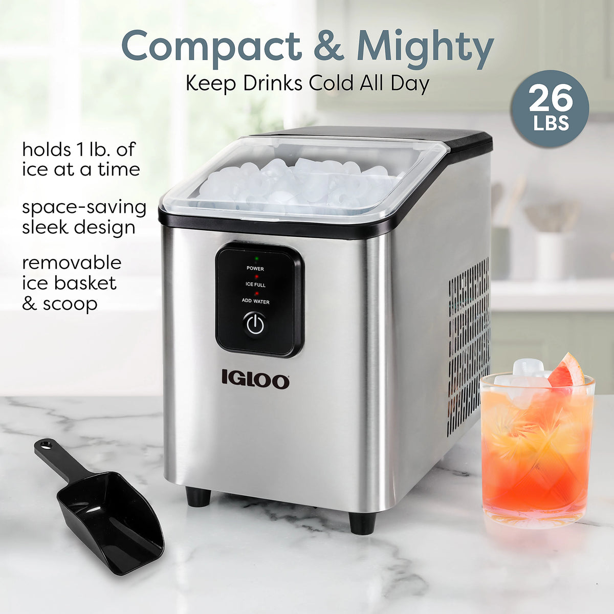 Igloo 26-lb Self-Cleaning Countertop Ice Maker - Stainless Steel