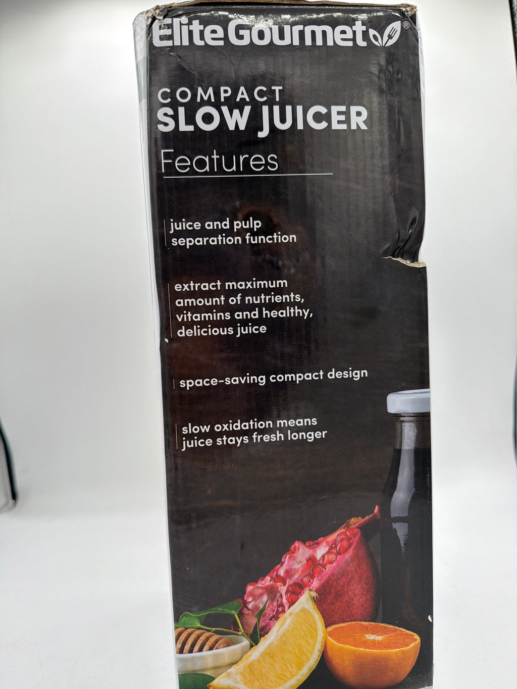 Elite Gourmet EJX600 Compact Small Space-Saving Masticating Slow Juicer Cold Press Juice Extractor, Nutrient and Vitamin Dense, BPA-Free Tritan, Easy to Clean, 16 oz Juice Cup, Charcoal Grey