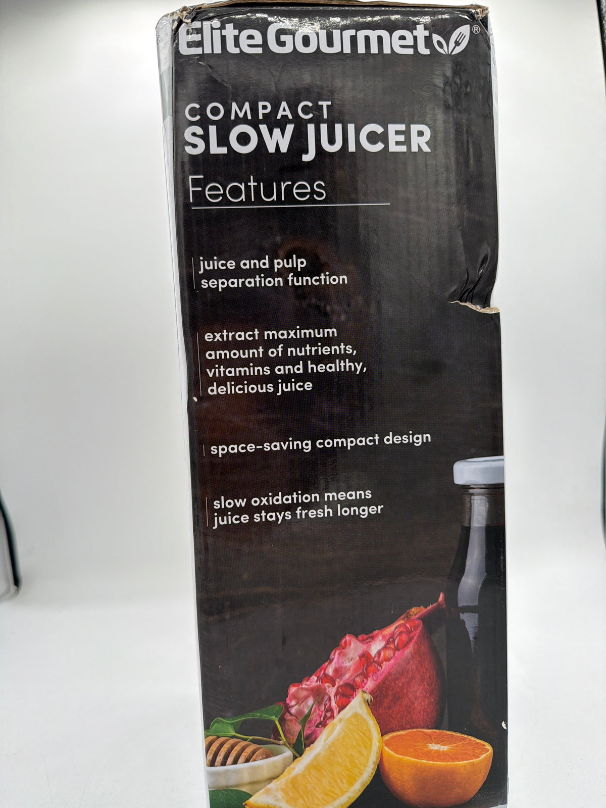 Elite Gourmet EJX600 Compact Small Space-Saving Masticating Slow Juicer Cold Press Juice Extractor, Nutrient and Vitamin Dense, BPA-Free Tritan, Easy to Clean, 16 oz Juice Cup, Charcoal Grey