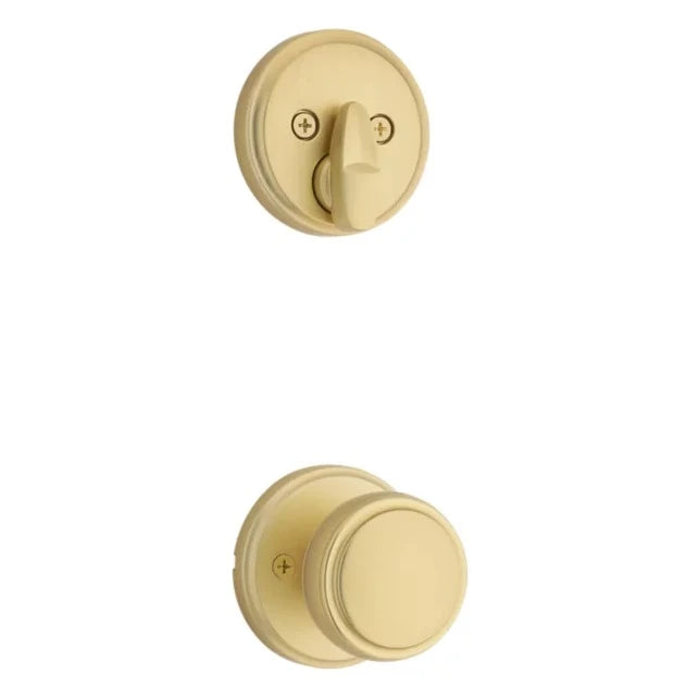 Kwikset 818BFH-971SOK-4S Single Cylinder Brentford Exterior Handleset with Sora Knob with SmartKey with RCAL Latch and RCS Strike Satin Brass Finish