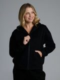Comfrt-Basic Crop Zip Hoodie, Black-S