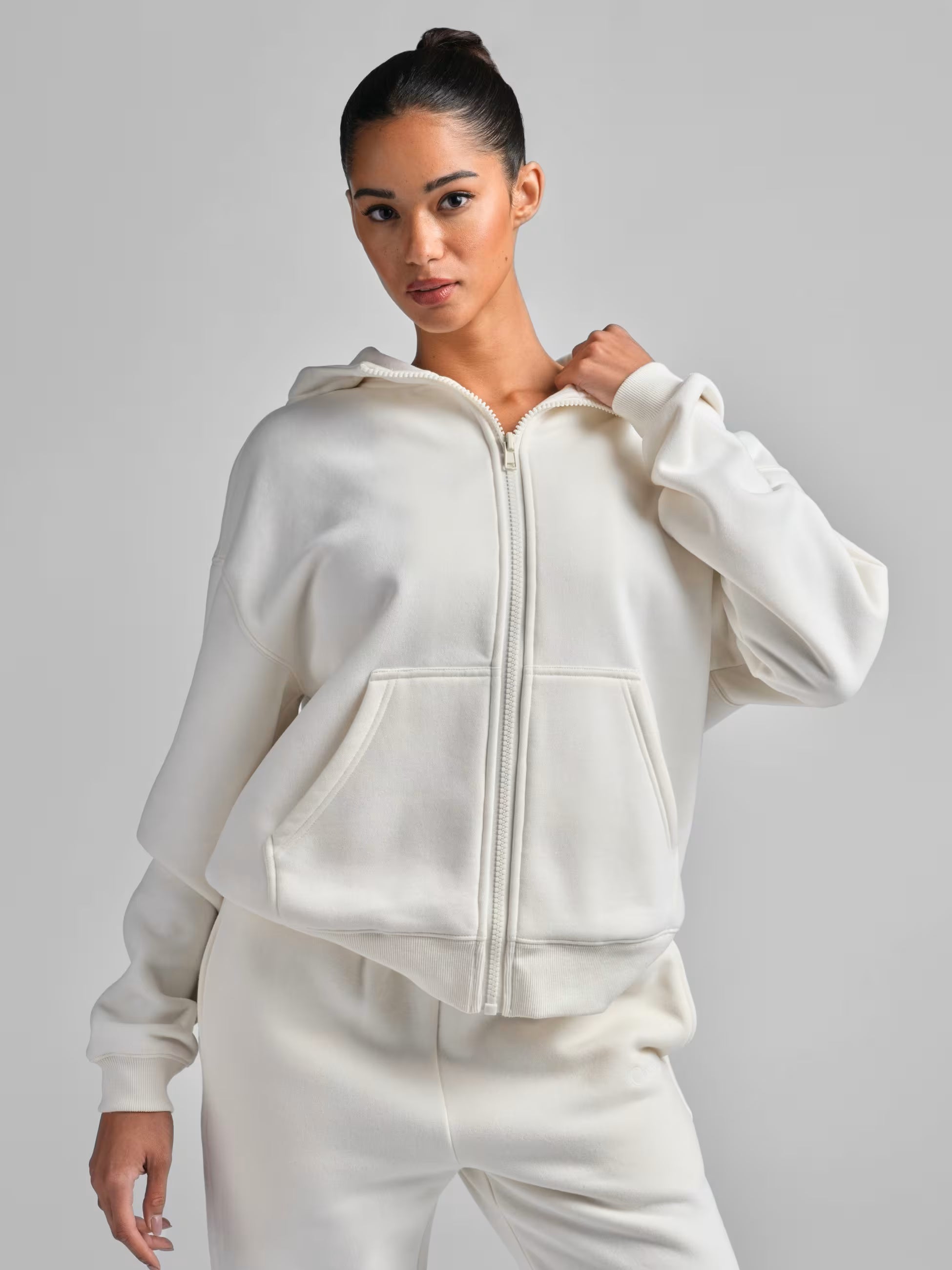 Comfrt-Basic Crop Zip Hoodie, Women-S