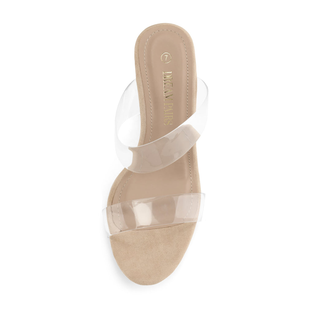 DREAM PAIRS Women's Clear Strap Block Heel Sandals - Nude/Clear - 8