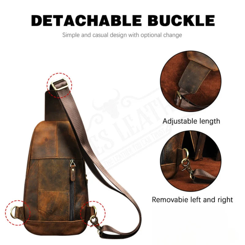 James Leather Cowhide Leather Sling Bag , 14"