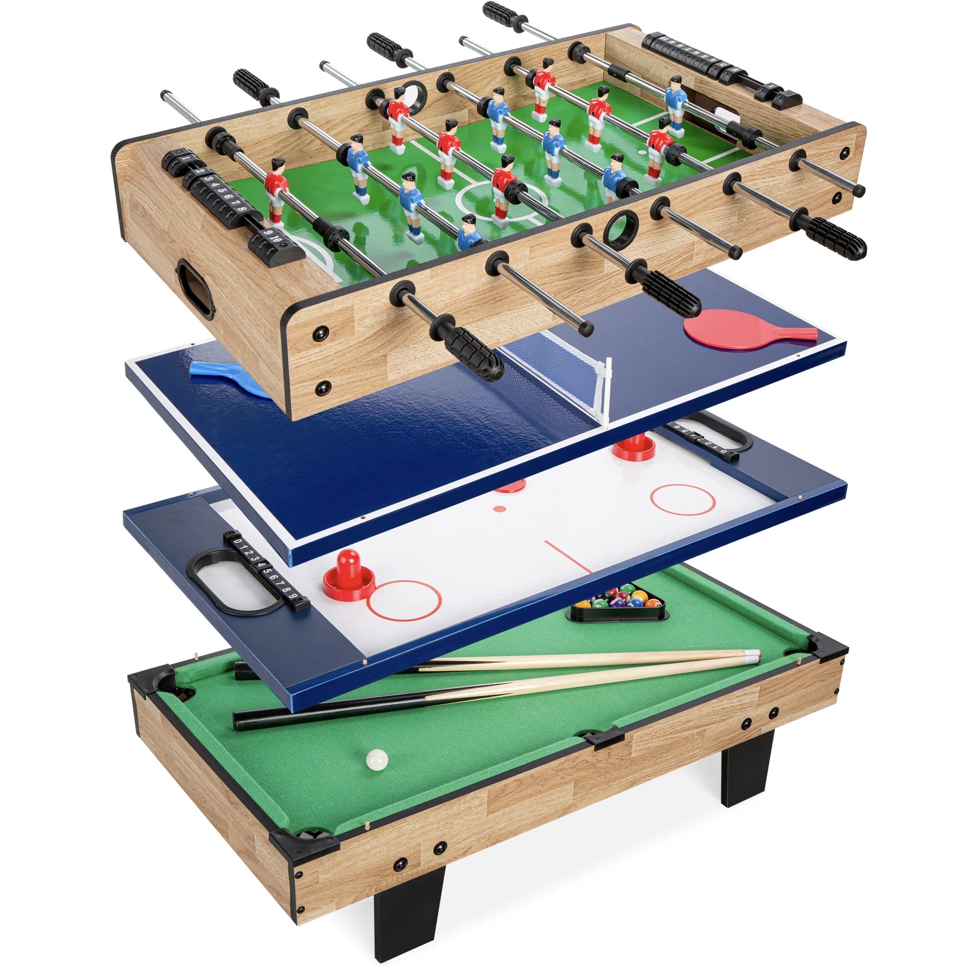 Best Choice Products - 4-in-1 Multi Game Table Set w/ Air Hockey, Table Tennis, Billiards, Foosball - Natural