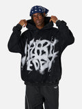 Aelfric Eden Trendy Y2K Acid Washed Graphic Hoodie - Black - Small
