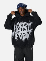 Aelfric Eden Trendy Y2K Acid Washed Graphic Hoodie - Black - Small
