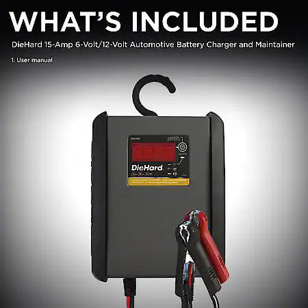 DieHard Gold 3-in-1 6-Volt/12-Volt 15-Amp Battery Charger and Maintainer: Digital Display