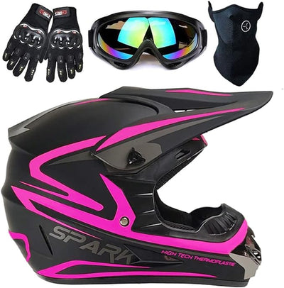 TTMiku DOT Youth Kids Motocross Helmet, Unisex Off-Road Dirt Bike ATV BMX MX Downhill Street Ride Motorcycle Helmet Goggles Gloves Mask