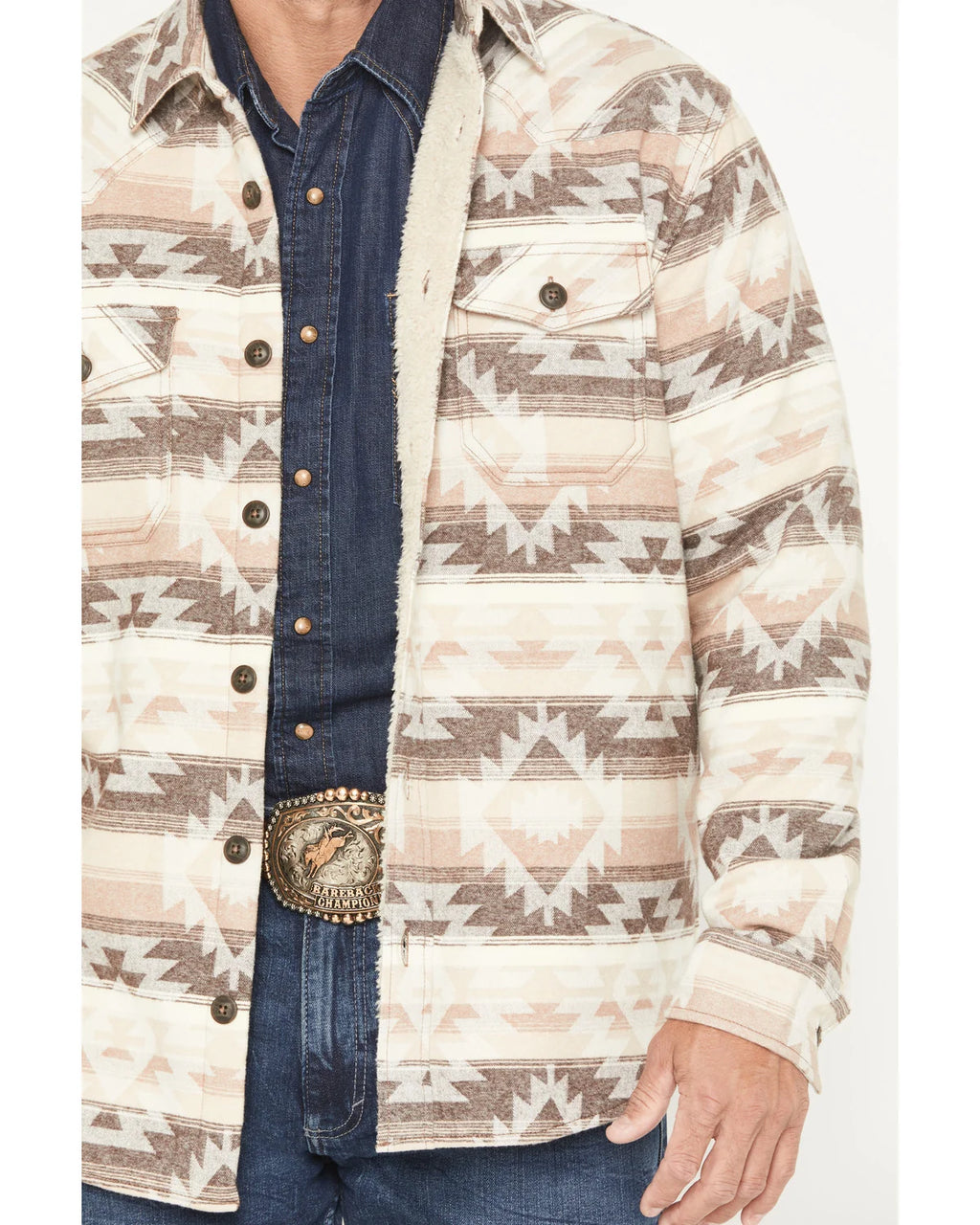 CODY JAMES Men's Emmons Sherpa Lined Southwestern Striped Flannel Shirt Jacket in Tan - LG