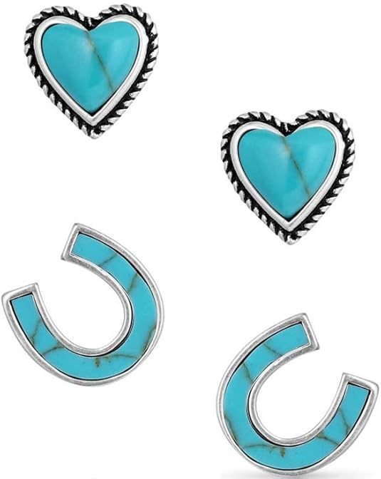Montana Silversmiths Turquoise Heart & Horseshoe Earring Set