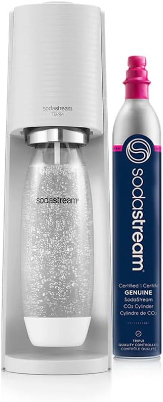 SodaStream Terra Sparkling Water Maker (White) with CO2 and Dishwasher Safe Bottle (BUNDLE)