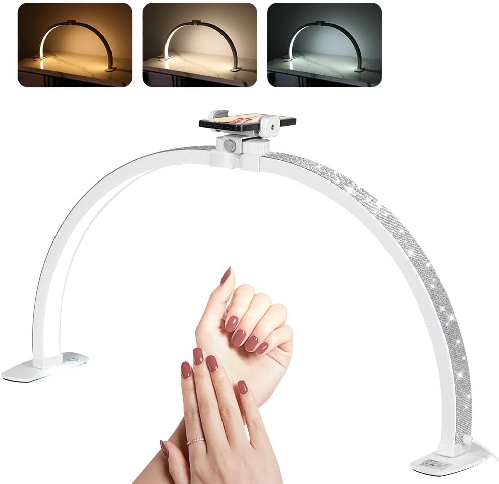 Foldable Half Moon Light for Nail Desk, 29 Inch Desk Lamp with Phone Holder-NEW