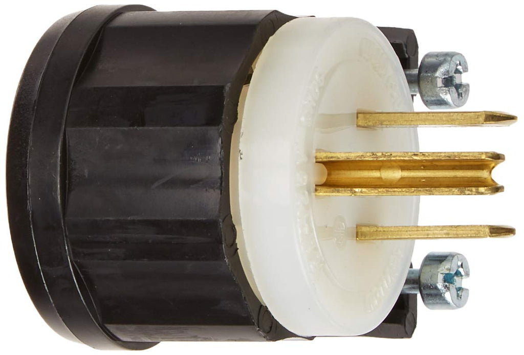 Straight Blade Angle Plug, 15 Amp, 125 Volt, Industrial Grade - Black & White / 10 Pack