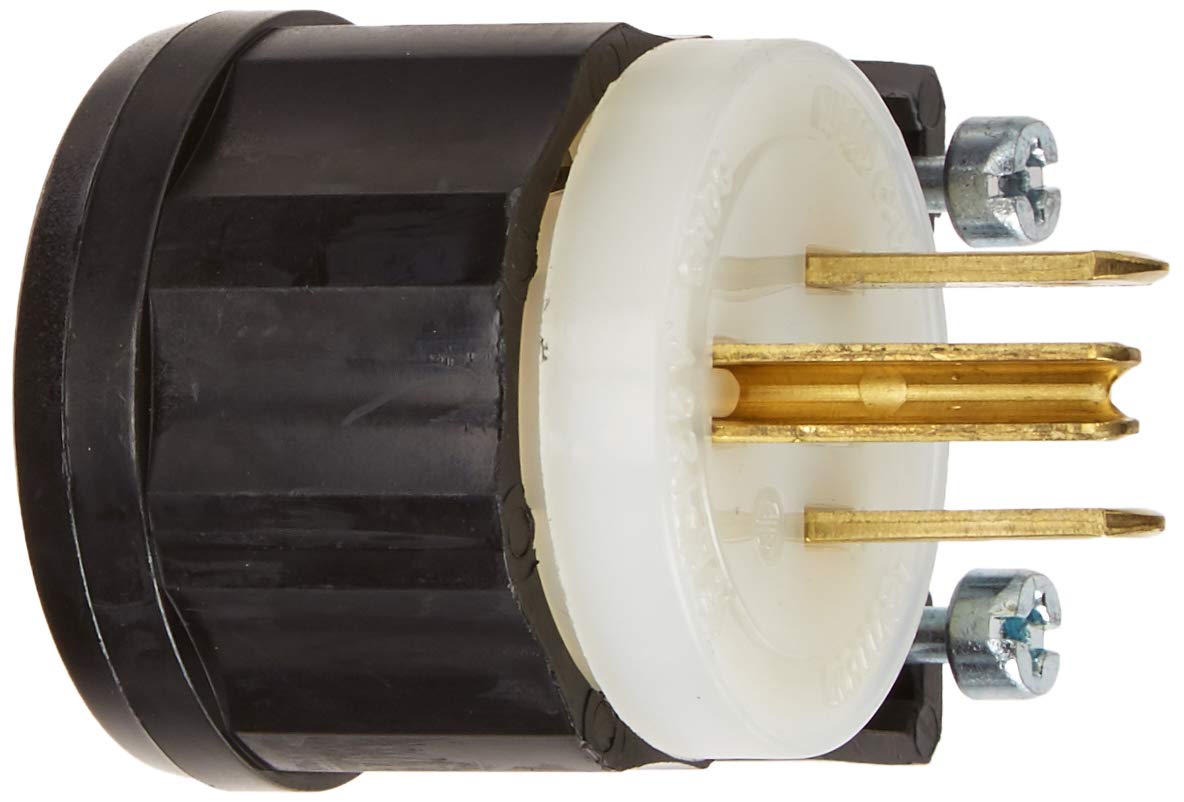 Straight Blade Angle Plug, 15 Amp, 125 Volt, Industrial Grade - Black & White / 10 Pack