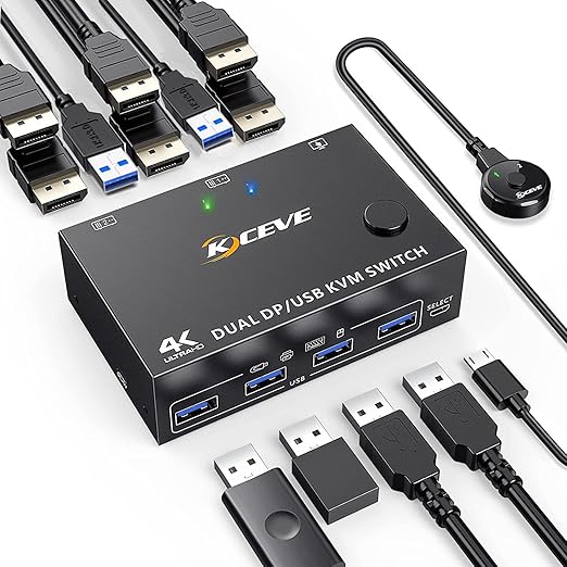 DP HDMI KVM Switch 2 Computer 2 Monitors, Dual Monitors DisplayPort USB KVM Switcher Supports 4K@60Hz for 2 Computers Share Keyboard, Mouse and Monitor (NEW)