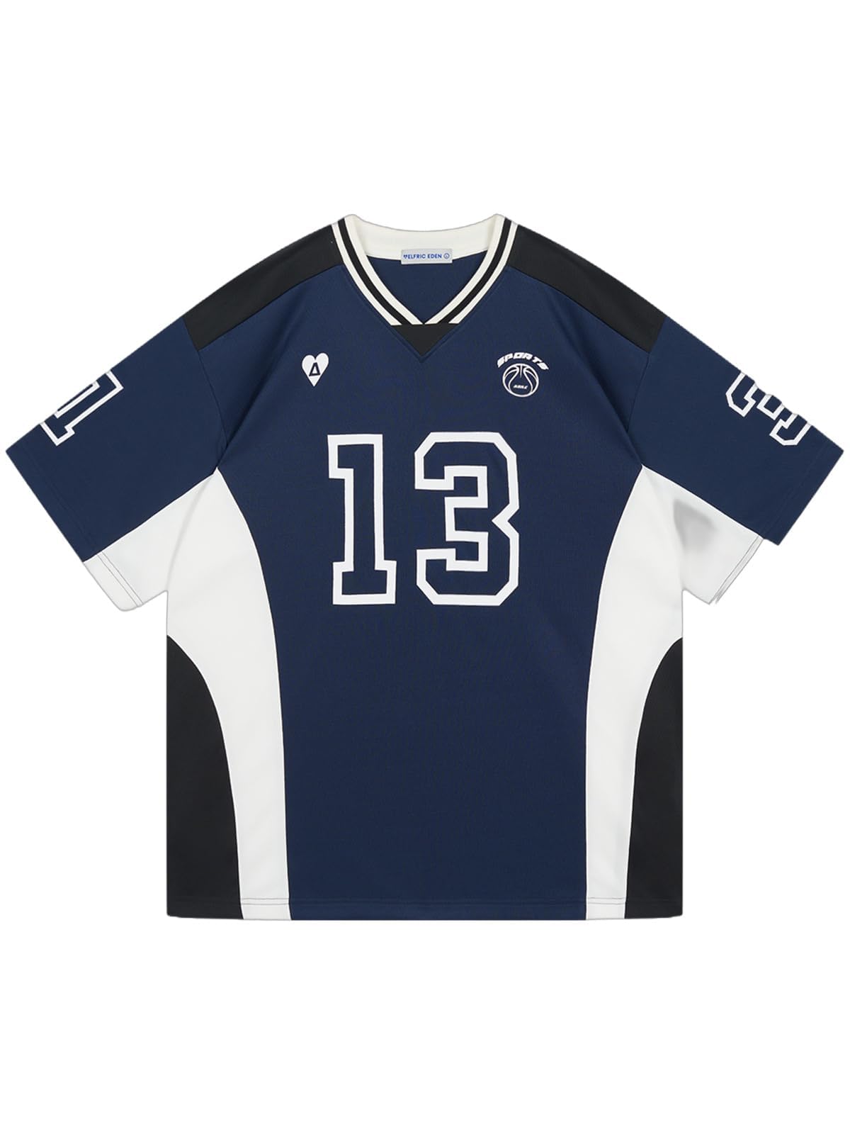 Aelfric Eden Oversized Color Blocking V-Neck Jersey Shirt - Navy Blue - Medium