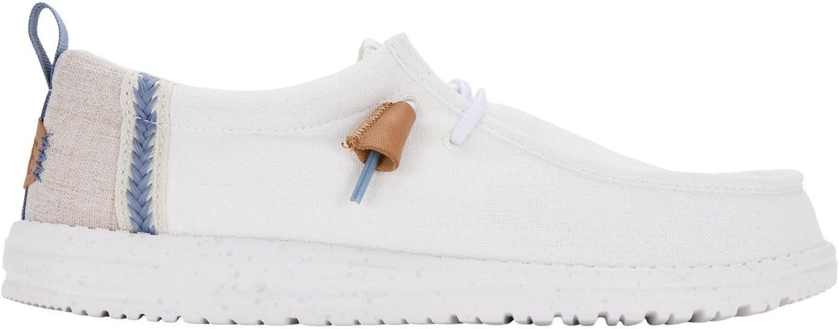 HEYDUDE Wally Craft Linen White/Stone Grey Size 9, Men’s Shoes, Men's Slip-on Loafers, Comfortable & Light-Weight