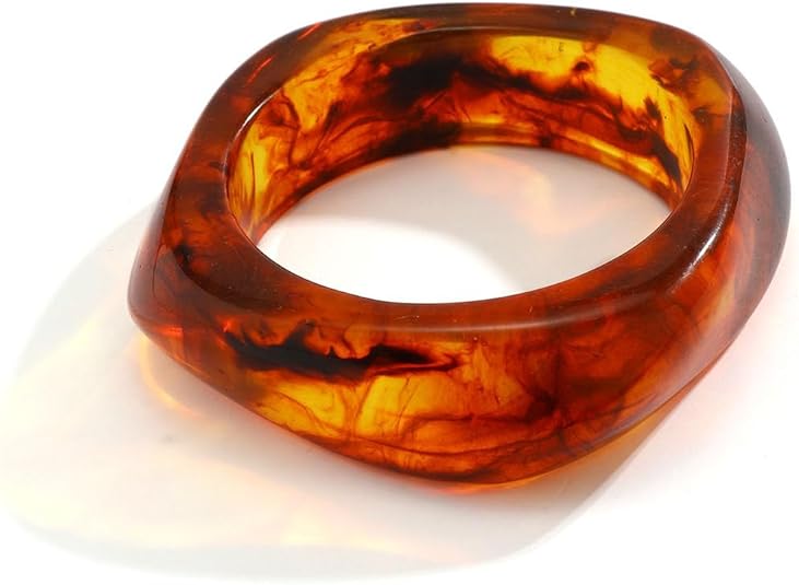 Chunky Wide Acrylic Bangle Bracelet for Women, Irregular Large Square Bangle Transparent Resin Plastic Orange Candy Bangle Christmas Holiday Jewelry