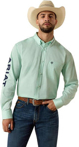 ARIAT Men's Team Logo Lightweight Twill Classic Fit Shirt in Dusty Aqua/Navy - SM