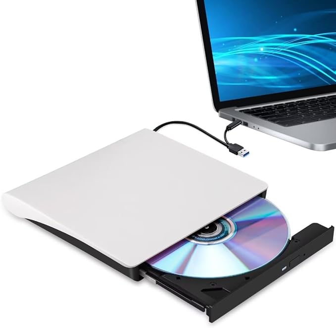 HCsunfly External CD/DVD Drive (White) Model: CB31005 (PRE-OWNED)