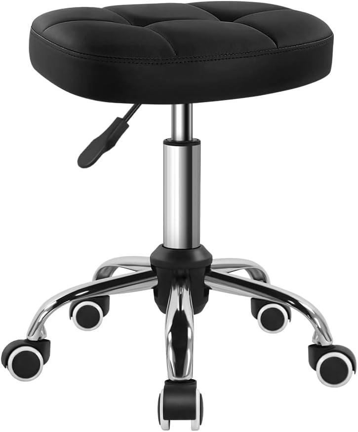 Black Minimalist Swivel Stool with Wheel Perfect for Work Massage Height-Adjustable and Cost-Effective Rolling Stool Chair with Square Seat