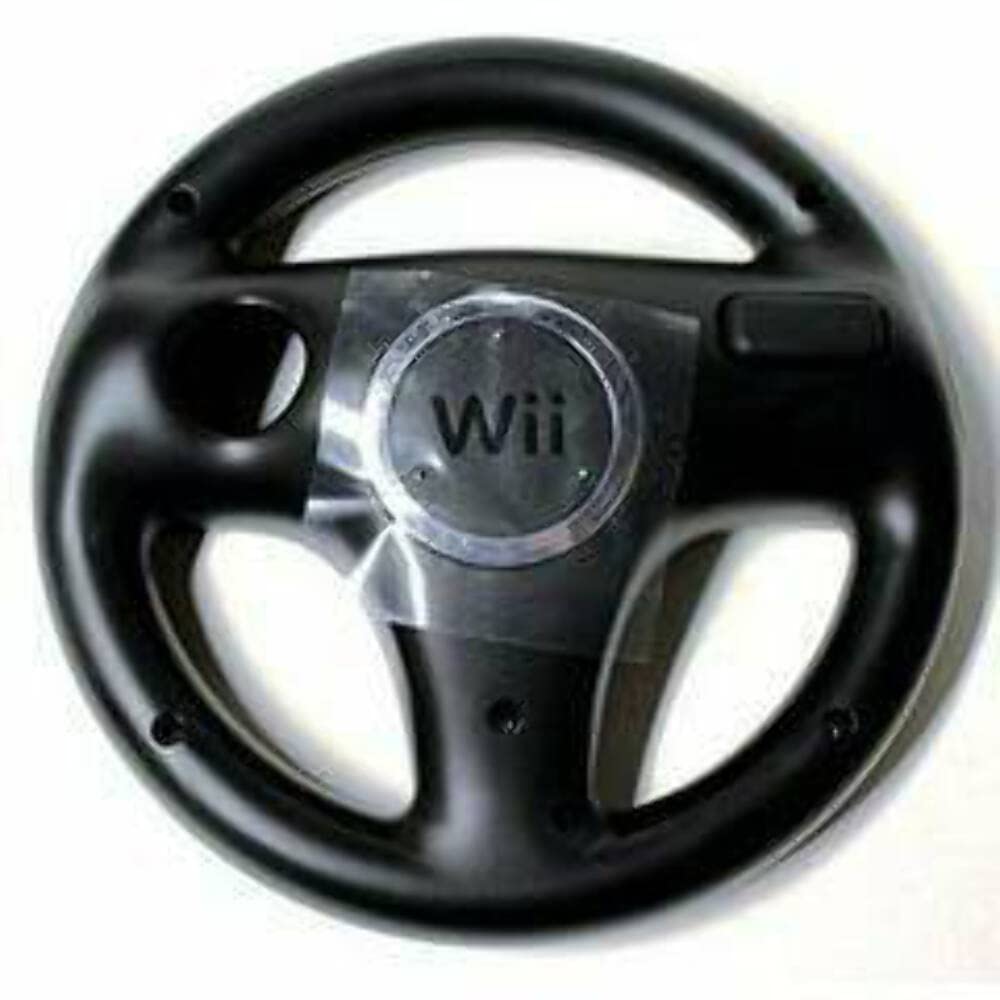 Restored Nintendo Wii Console (Black) - (Refurbished), Mario Kart, and Steering Wheel