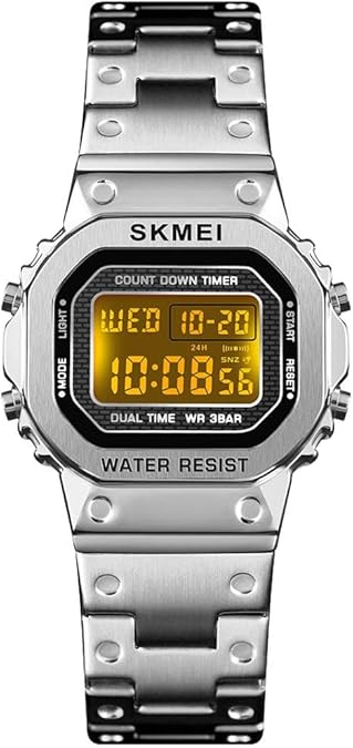 Skmei Model 1456 Full Metal Digital Wristwatch, Silver (NEW, OPEN BOX)