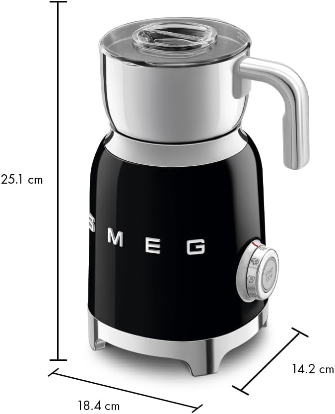 SMEG Retro 50's Style Milk Frother with 2 Disks 6 Preset Programs Hot or Cold Frothing and Induction Heating (Black)
