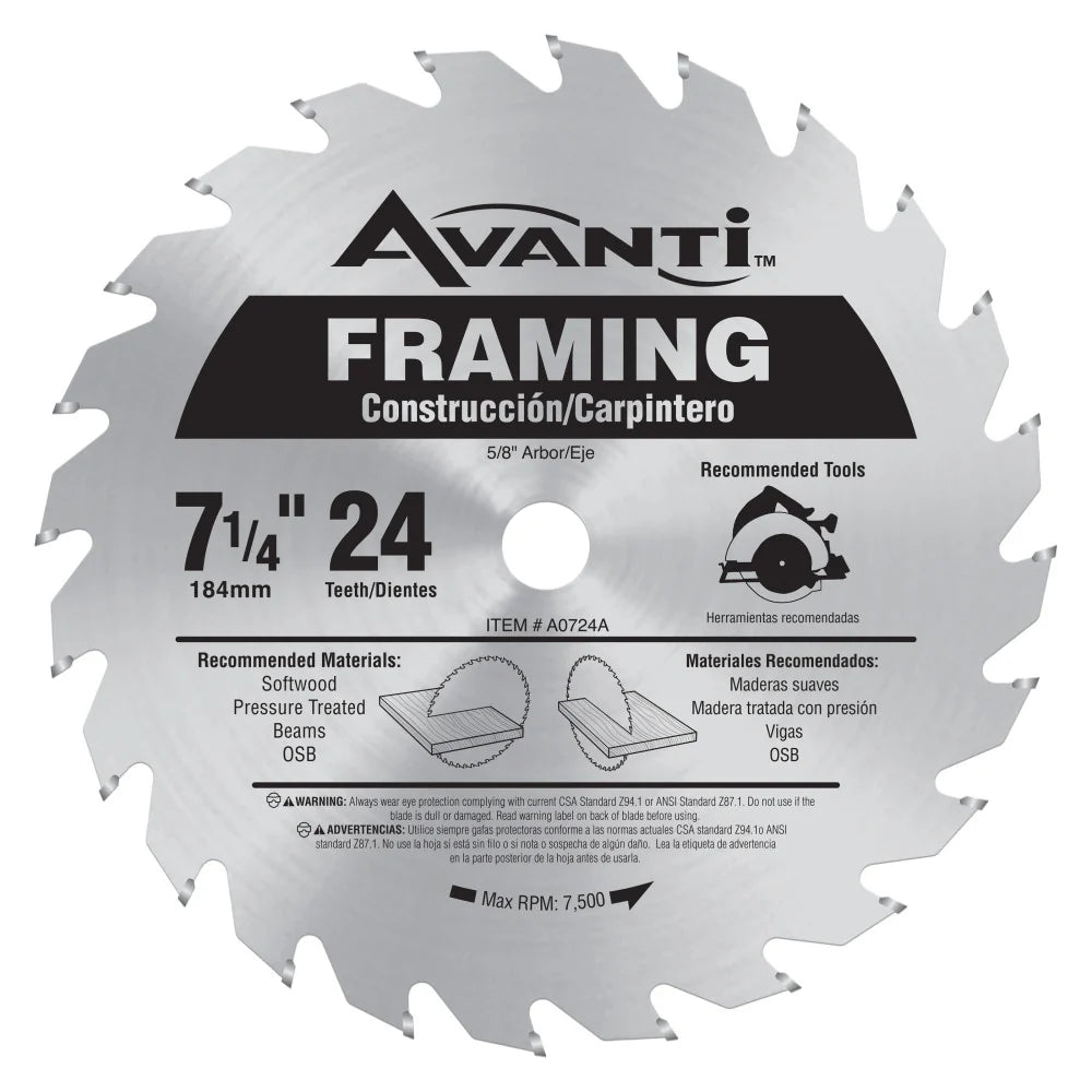 Avanti 7-1/4" x 24-Tooth Framing Circular Saw Blade A0724A 10Pk
