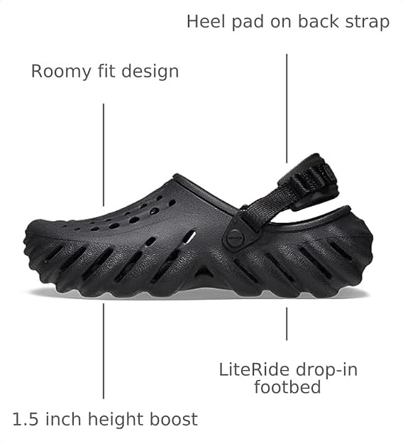 Crocs Unisex-Adult Echo Clog, Black, 8 Women/6 Men