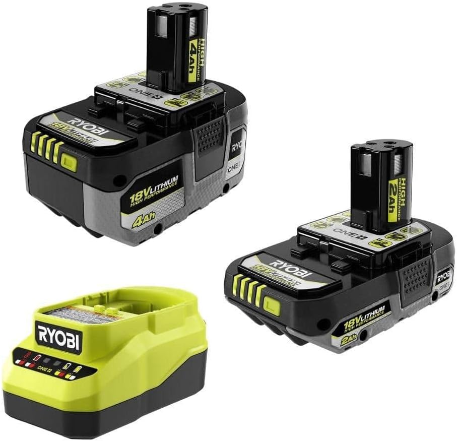 RYOBI ONEAND 18V Lithium-ION Starter High Performance KIT with 2.0 AH Battery, 4.0 AH Battery, and Charger
