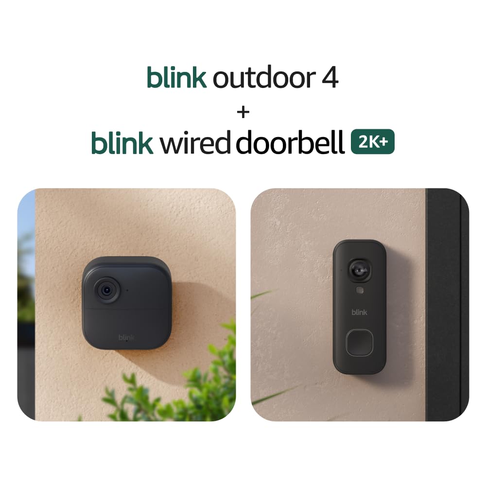 Blink Outdoor 4 and Wired Doorbell 2K+ (newest model) 1 Camera + Doorbell (Black)
