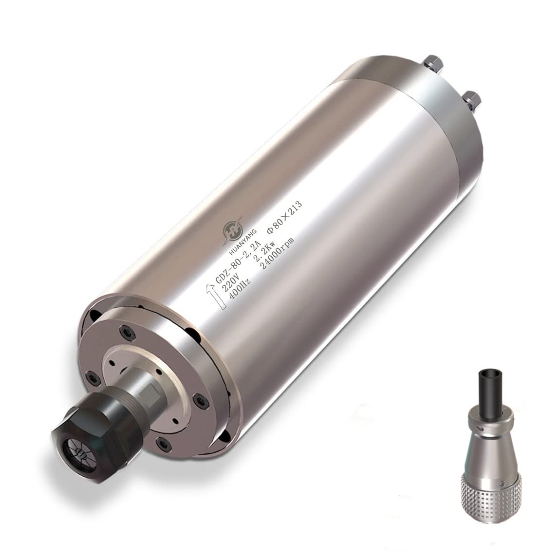 Huanyang Water Cooled CNC Spindle Milling Motor 110V 2.2KW 24000RPM 400hz Φ80mm ER20 Collet for Engraving Machine NEW OPEN BOX