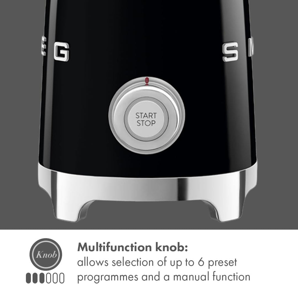 SMEG Retro 50's Style Milk Frother with 2 Disks 6 Preset Programs Hot or Cold Frothing and Induction Heating (Black)