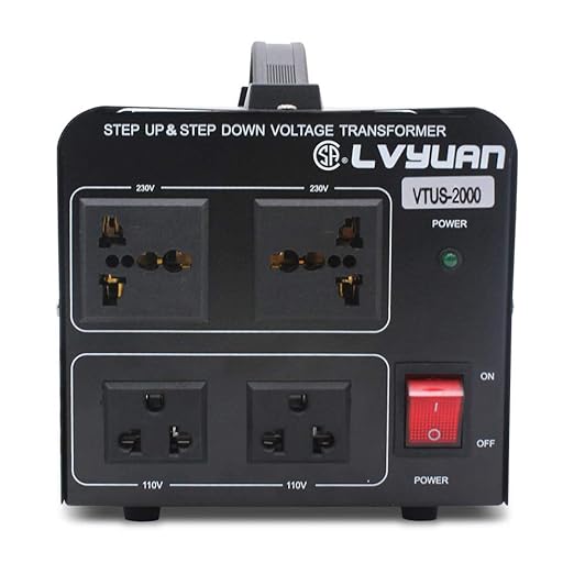 LVYUAN Voltage Converter Transformer 1500 Watt Step Up/Down Convert from 110V-120V to 220V-240Vt and from 220V-240V to 110V-120V with 2 US outlets, 2 Universal outlets, Resettable Circuit Breaker (New Open Box)