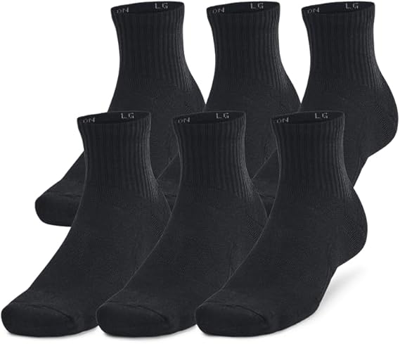 Under Armour Unisex-Adult Training Cotton Quarter Socks 6 Pack - Black - Medium