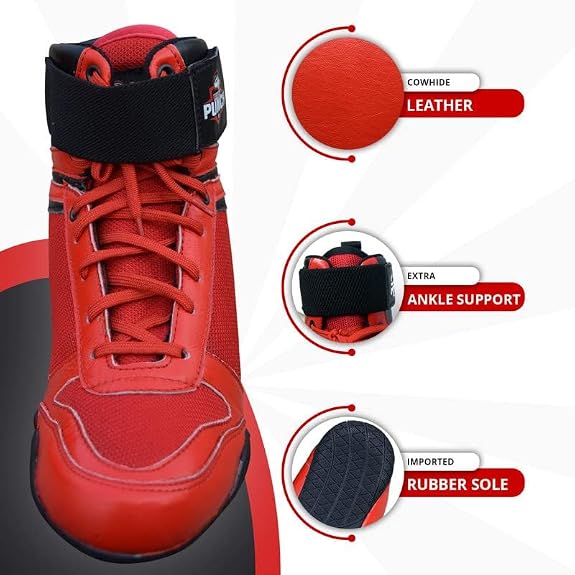Men's Breathable Wrestling Boots by Right Punch - Red - Size 11