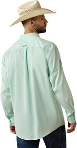 ARIAT Men's Team Logo Lightweight Twill Classic Fit Shirt in Dusty Aqua/Navy - SM